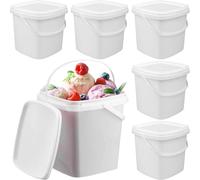 6 Pack White Plastic Buckets with Handle and Lid, Ice Cream Tub, Reusable Square Deli Containers Freezer and Microwave Safe All Purpose Pail for Home Kitchen Food Drinks Storage(2 L)