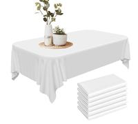 6 Pack White Table Cloth, 54x108" (137x274cm) Disposable Plastic Rectangle Tablecloths for Indoor or Outdoor Parties, Birthdays, Weddings, Picnics