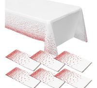 6 Pack White Tablecloths with Red Dot for Rectangle Tables, 54 x 108 inch White Plastic Tablecloths Disposable Waterproof Party Table Cloths Red Dot Confetti Table Cloth for Outdoor Birthday Party