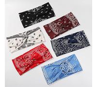 6 Pack Wide Boho Headbands for Women-Soft Yoga Elastic Hair Bands for Workout Running Sport Headwrap Non-slip Breathable(Leaf Pattern)