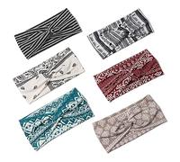 6 Pack Wide Boho Headbands for Women-Soft Yoga Elastic Hair Bands for Workout Running Sport Headwrap Non-slip Breathable(Leaf Pattern)