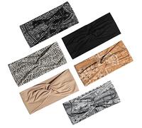 6 Pack Wide Boho Headbands for Women-Soft Yoga Elastic Hair Bands for Workout Running Sport Headwrap Non-slip Breathable(Leaf Pattern)