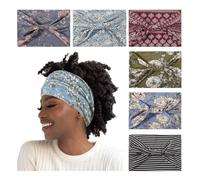6 Pack Wide Boho Headbands for Women-Soft Yoga Elastic Hair Bands for Workout Running Sport Headwrap Non-slip Breathable(Leaf Pattern)