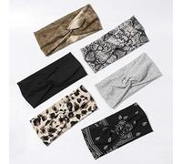 6 Pack Wide Boho Headbands for Women-Soft Yoga Elastic Hair Bands for Workout Running Sport Headwrap Non-slip Breathable(Leaf Pattern)