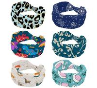 6 Pack Wide Hairband, White Dandelion Blue Background Make a Wish Women's Headband, Elastic Non-Slip Headband, Twist Knotted Sport Workout Head Wrap, Hair Accessories