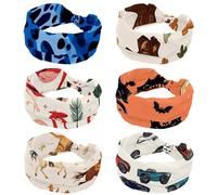 6 Pack Wide Headband for Women Workout Elastic Hairband Headwear Vintage Western Cowboy Wild West Caps Boots Cactus Pattern Twist Head Wrap Turban Headband Hair Accessories