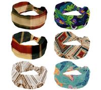 6 Pack Wide Headbands for Women, Adorable Cartoon Frogs Cute Pattern Comfortable Knotted Hair Bands, No Slip Turban Headband, Stretch Head Wrap, Fashion Hair Accessories