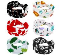 6 Pack Wide Headbands for Women, Animals Jungle Words Colorful Non Slip Workout Headband, Elastic Hair Bands, Sweat Yoga Hairband, Knotted Head Wraps for Girl Ladies