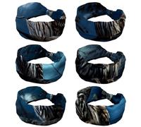 6 Pack Wide Headbands for Women, Barred Owl Sits Motionless in the Blue Moonlight Hairband for Women Non Slip Sports Head Bands for Women's Hair