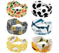 6 Pack Wide Headbands for Women Elastic Turban Headband Hand Painted Black Dots Pattern Non Slip Hair Band, Sweat Workout Head Bands Fashion Head Wraps Hair Accessories