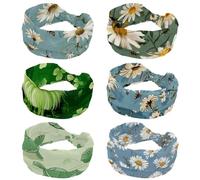 6 Pack Wide Headbands for Women, Knotted Hair Bands, Bees on Daisy No Slip Turban Headband, Stretch Head Wrap, Fashion Hair Accessories