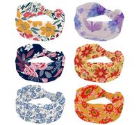 6 Pack Wide Headbands for Women Non Slip, Beautiful Flower Floral Workout Headband, Elastic Hair Bands, Sweat Yoga Hairband, Knotted Head Wraps for Girl Ladies