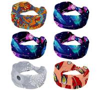 6 Pack Wide Headbands for Women Non Slip, Workout Headband, Colorful Feather Pattern Elastic Hair Bands, Sweat Yoga Hairband, Knotted Head Wraps for Girl Ladies