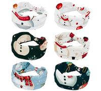 6 Pack Wide Headbands for Women Soft Hair Head Band Sport Hair Band for Workout Yoga Running, Merry Christmas Snowman