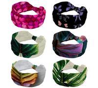6 Pack Wide Headbands for Women, the layout pattern of bows and flowers Hairband for Women Non Slip Sports Head Bands for Women's Hair