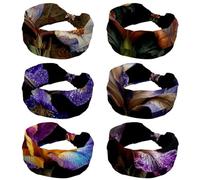 6 Pack Wide Non-Slip Women's Headband - Elastic Large Fleur de Lis Iris (2) Turban Headwrap Ideal for Yoga,Workouts,Running - Non-Slip Design for Women