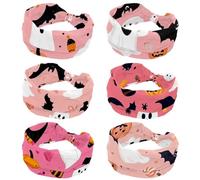 6 Pack Wide Non-Slip Women's Headband - Elastic Large Halloween Bats Candies Pumpkins Turban Headwrap Ideal for Yoga,Workouts,Running - Non-Slip Design for Women