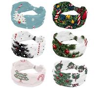 6 Pack Wide Non-Slip Women's Headband - Elastic Turban Headwrap Ideal for Yoga,Workouts,Running for Women, Christmas Tree and Candy Cane