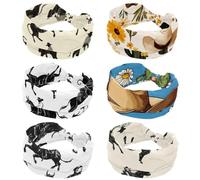 6 Pack Wide Non-Slip Women's Headband - Elastic Turban Headwrap Ideal for Yoga,Workouts,Running for Women, Cowboy Hat Cactuses Western