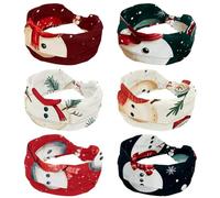 6 Pack Wide Non-Slip Women's Headband - Elastic Turban Headwrap Ideal for Yoga,Workouts,Running for Women, Merry Christmas Snowman