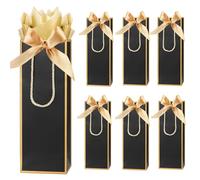 6 Pack Wine Gift Bags With Tissue Paper,Black & Gold,33X12X10CM | Paper Bottle Bags with Bow Ribbon for Men Women's Birthday Wedding Christmas Retirement Party Supplies