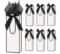 6 Pack Wine Gift Bags with Tissue Paper Wine Bottle Paper Bags with Bow Ribbon for Wedding Birthday Christmas Retirement Party Supplies (Black and White)
