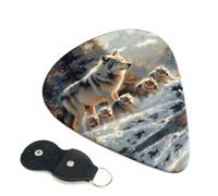 6 Pack Wolf Family Winter Wonderland Guitar Picks, Bass Electric Acoustic Guitar Ukulele Accessories, Medium Guitar Picks Plectrums with Organizer Bag