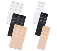 6-pack women's bra extenders, bra back elastic extension buckles, 2 rows of 3 hooks/3 rows of 3 hooks, black, white, nude
