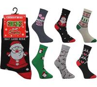 6 Pack Womens FESTIVE CHRISTMAS SOCKS | 6 Pack Cotton Rich Womens Festive Christmas Socks | NOVELTY XMAS IDEAL STOCKING FILLER SNOB GIFT FOR Her ASSORTED MIX UK 4/7 (Eu 35/40)