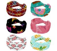 6 Pack Women's Headband, Cartoon Donut Drinks Coffee Face Blue Wide Hairband, Elastic Non-Slip Headband, Twist Knotted Sport Workout Head Wrap, Hair Accessories