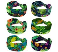6 Pack Womens Headband, Soft Hair Accessories, Funny Cartoon Cute Frogs Elastic Wide Headbands, Sweat Wicking Hair Wraps for Workout, Yaga, Running, Hiking, Exercise