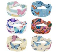 6 Pack Womens Headbands, Colorful Butterflies Pattern Twisted Cross Sport Hairbands, Wide Hairband, Non-Slip Headbands for Girl, Yoga Workout Sweat Head Wrap