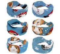 6 Pack Women's Headbands Cute Little Guinea Pigs in Santa Claus Hats Headbands for Women Workout Yoga Exercise Hairbands Non Slip Headband Fashion Hair Bands