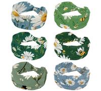 6 Pack Women's Headbands, Non Slip Headbands, Bees Daisy Flowers Workout Hairbands, Moisture Wicking Sport Hairband, Fashion Hair Wrap
