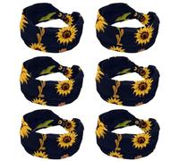 6 Pack Women's Headbands Yoga Workout Exercise Headbands Elastic Hair Bands for Women’s Hair, Oil Painting Sunflower Flowers Dark Color Background