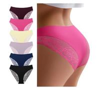 6 Pack Women's Seamless Cheeky Underwear - Sexy Rose Lace V-Waist No Show Bikini Panties, Invisible Hipster for Comfort & Sty