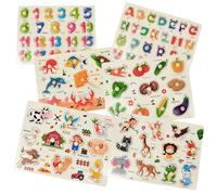 6 Pack Wooden Kids' Learning Puzzles (Numbers, ABC, Farm, Ocean, Animals, Veggies), Montessori Educational Tool