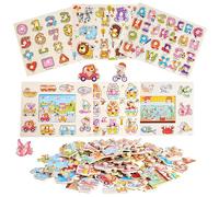 6 pack Wooden Learning Puzzles Age 3+, Educational Montessori Toddler Animal Jigsaws Puzzles for Girls Boys Gifts