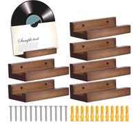 6 Pack Wooden Vinyl Record Wall Shelf, Vintage LP Album Display Holder & Organiser, Wall Mounted Storage for Records, Books, CDs & Newspapers, Rustic Home Office Decor for Music Lovers (Natural Wood)