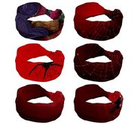 6 Pack Workout Headbands for Women, Red Background with Black Spider Web (4) Hairband Non Slip, Sports Headband for Yoga, Running, Gym Fitness