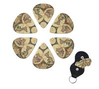 6 Pack World Map Retro Guitar Picks with Guitar Pick Holder, Personalized Celluloid Plectrums for Acoustic Guitar, Bass, Ukulele, Cool Bass Accessories Gifts for Men Women 0.96mm