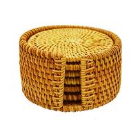 6 Pack Woven Coasters Set for Drink, 4 Inch Round Rattan Cup Holder, Handmade Wicker Single Coasters, Decorative Coasters for Coffee Table, Drink Cups, Countertops, Wall Décor, Brown, i-lan