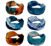 6 PackAbstract Ocean Waves Blue (1) Headbands for Women, Fashionable Sport Hairband, Elastic Wide Headbands Non Slip Workout Yoga Sport