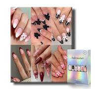 6 Packs (144 Pcs) | Reusable Press on Nails | cute nails | 6-Style Bundle | 12 Sizes | Each Style 24 Pcs | Black and red theme bow