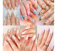 6 Packs (144 Pcs) | Reusable Press on Nails | Stick on Nails 12 Sizes-6 Styles|Almond Nails