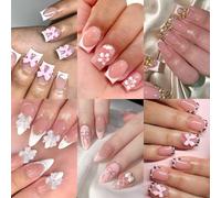 6 Packs (144 Pcs) | Reusable Press on Nails | Stick on Nails 12 Sizes-6 Styles | Cute Bow Nails