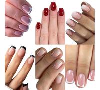 6 Packs (144Pcs) Press On Nails Short Square, False Nails with Glue 8ml & 1 Nail File, French Tip False Nails, Full Cover Stick on Nails for Women