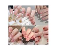 6 Packs(144Pcs) Salon Acrylic Press On false Nails, Glossy Glitter Color Gradient fake Nails short,Square Shape,6 bottles of Glue,1 Prep Pad,1 Jelly Adhesive Tape,1 Manicure Stick,1 Mini File, Flowers