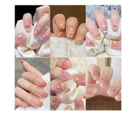 6 Packs (144Pcs) Salon Acrylic Press On Nails, Glossy Glitter Color Gradient false Nails short, Square Shape, 6 bottles of Glue, 1 Prep Pad, 1 Jelly Adhesive Tape,1 Manicure Stick, 1 Mini File