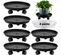 6 Packs 15” Extra-large Plant Caddy Plant Saucers on Wheels Rolling Plant Stands Heavy-duty Plant Dolly Plastic Planter Roller Base Pot Movers Outdoor Plant Tray Coaster, Clear Plant Saucers x 6